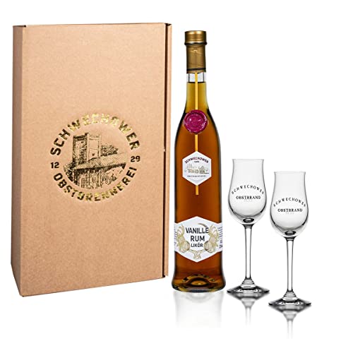 Vanille-Rum-Likör 0,5l + 2 Bouquetgläser Geschenkkarton (25% Vol.) - Geschenkset, Präsent von Schwechower Obstbrennerei GmbH