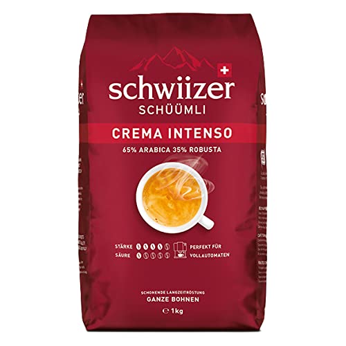 Schwiizer Schümli Crema Intenso Ganze Kaffeebohnen (4kg, Stärkegrad 4/5, Premium Arabica/Robusta) 4er Pack x 1kg (4) von Schwiizer Schüümli