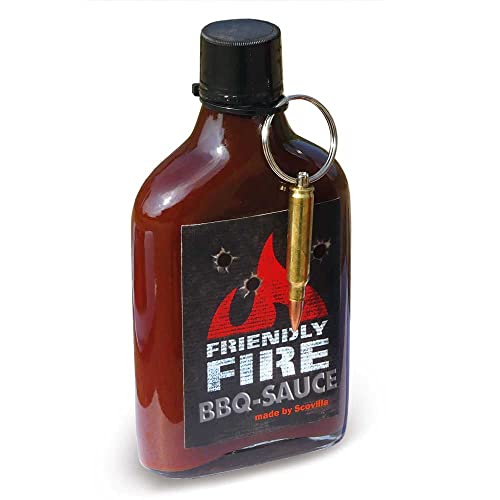 Scovillas FRIENDLY FIRE Hot BBQ Sauce with real bullet, 247 ml von Scovilla