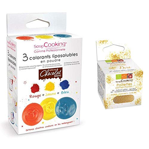 3 fettlösliche Farbstoffe Pulverform + Goldene lebensmittelglitzer von ScrapCooking