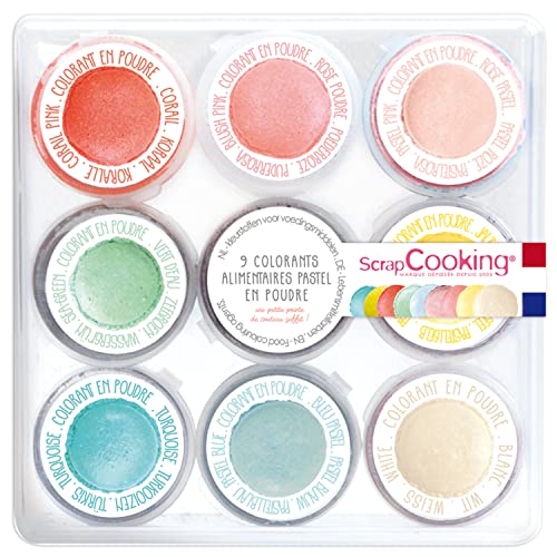 ScrapCooking - 9x Set Pastell Lebensmittelfarben Pulver - Blau, Gelb, Koralle, Rosa, Türkis, Zitronengrün, Weiß, Wassergrün, Puderrosa - Farbpulver Essbar für Torten, Kuchen, Makronen – 4272 von ScrapCooking