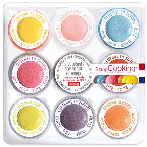 ScrapCooking - 9x Set Lebensmittelfarben Pulver - Blau, Gelb, Rosa, Violett, Orange, Zitronengrün, Rot, Puderrosa, Schwarz - Farbpulver Essbar für Torten, Kuchen, Makronen - 4270 von ScrapCooking