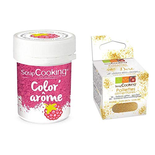Lebensmittel-Farbstoff Aroma Rosa/Himbeere 10 g + Goldene lebensmittelglitzer von ScrapCooking
