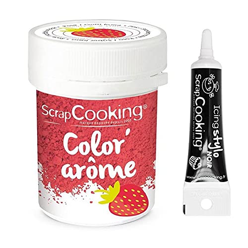 Lebensmittel-Farbstoff Aroma pink/Strawberry 10g + Icing schwarzen Stift von ScrapCooking