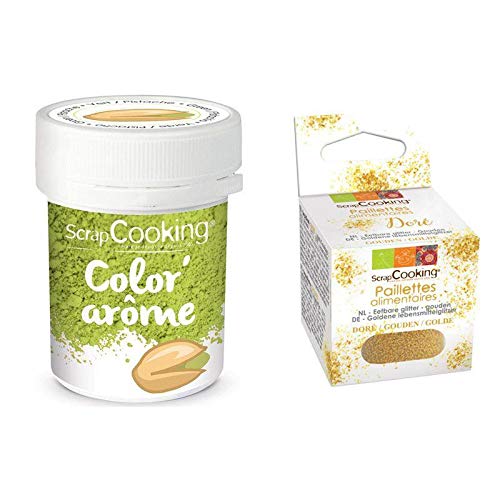 Lebensmittelfarbe mit Geschmack grün/Pistazie 10 g + Goldene lebensmittelglitzer von ScrapCooking