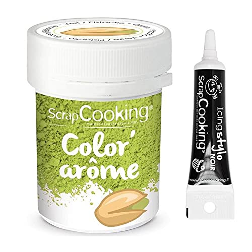 Lebensmittelfarbe mit Geschmack grün/Pistazie 10g + Icing schwarzen Stift von ScrapCooking