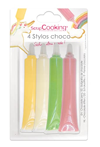 Packung mit 4 Schokoladenkugelschreibern - Rosa, Grün, Gelb und Weiß - 4 x 25 g von ScrapCooking