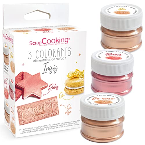 ScrapCooking - 3er Set Mettalisch Lebensmittelfarbe Pulver - Lebensmittel Farben Pulver : Gold, Roségold & Rubin - Essbares Lebensmittel-Farben für Backen, Torten, Kekse, Kuchen, Schokolade - 4019 von ScrapCooking