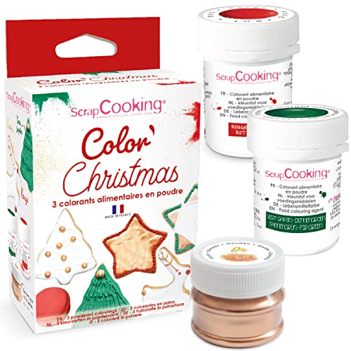 ScrapCooking - 3er-Set Lebensmittelfarben Pulver Weihnachten - Rot Grün Gold - Essbare Lebensmittel-Farben für Backen, Torten, Kekse, Kuchen, Teigen, Fondant - Weihnachtdeko - 4018 von ScrapCooking