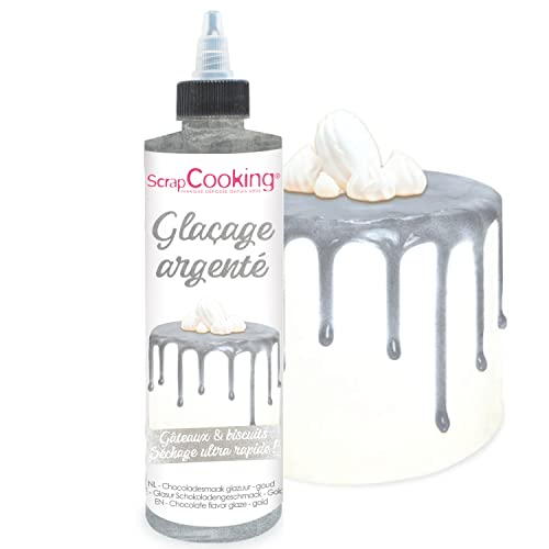 ScrapCooking - Drip Cake Glasur Silber 140g - Kuchenglasur Schnelltrocknend – Deko für Torten, Kuchen, Kekse, Cake Pop, Dripcake, Plätzchen, Donut - Metallic-Effekt Glitzer Silber - 4712 von ScrapCooking