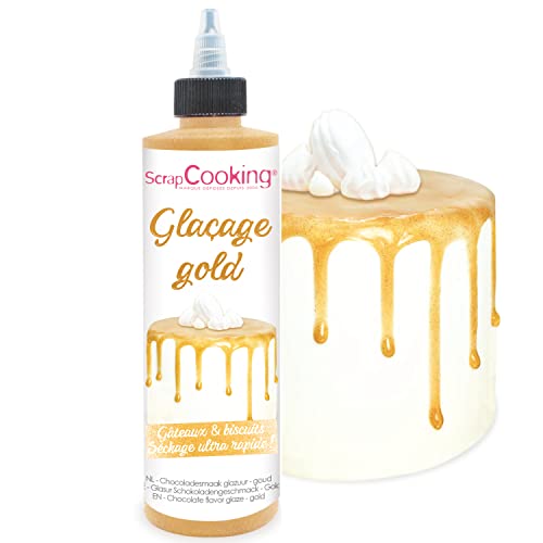 ScrapCooking - Drip Cake Glasur Gold 140g - Kuchenglasur Schnelltrocknend - Deko für Torten, Kuchen, Kekse, Pop, Dripcake, Plätzchen, Donut - Metallic-Effekt Glitzer - 4711 von ScrapCooking