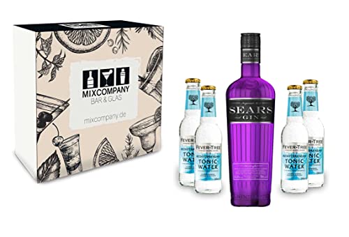 Sears Geschenkset - Sears Cutting Edge Gin 0,7l 700ml (37,5% Vol) + 4x Fever Tree Mediterranean Tonic Water 200ml inkl. Pfand MEHRWEG + Geschenkverpackung von Sears-Sears