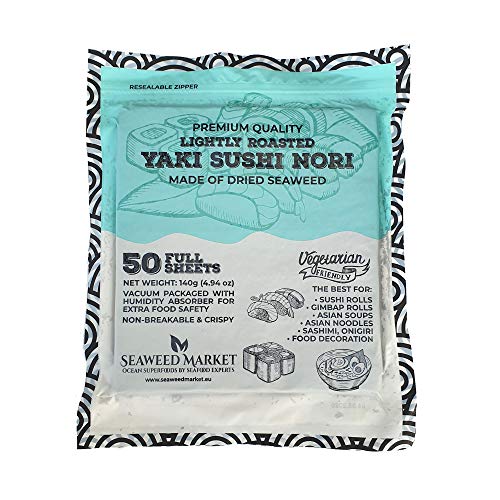 Leicht geröstete Premium Nori 50 volle Blätter, 140 g (1 Packung) von Seaweed Market