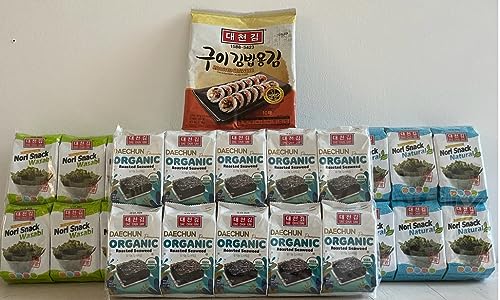 Daechun (Choi''s1)- 60 Stück-Seetang Snack,20 Stück Bio Snack+ 20 Stück Wasabi + 20 Natural+ 10 ganze Blätter Silberqualität, Nori Blatt von Seba Garden