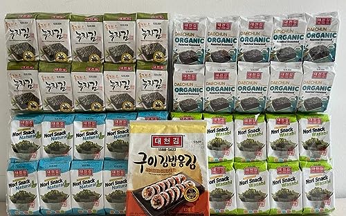 Daechun (Choi''s1)- 80 Stück-Seetang Snack,20 Stück Bio Snack+ 20 Stück Olive + 20 Natural+ 20 Stück Wasabi 10 ganze Blätter Silberqualität, Nori Blatt von Seba Garden
