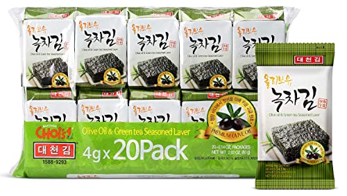 Daechun (Choi's1) Seetang-Snack, (Packung mit 20 Stück), Original, Meersalz, Grüntee-Pulver, Nori Blatt, Produkt aus Korea von Seba Garden