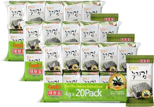 Daechun (Choi's1) Seetang-Snack, (Packung mit 60 Stück), Original, Meersalz, Grüntee-Pulver, Nori Blatt, Produkt aus Korea von Seba Garden