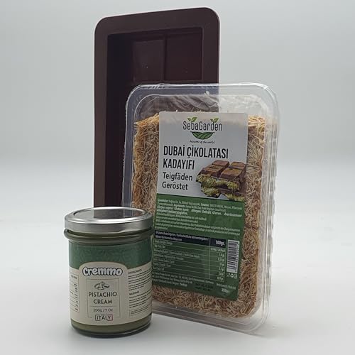 Dubai Chocolate Set - Bundle with 3 items : Dried Kadayif, Delicious Pistachio Cream and Silicone Chocolate Bar Mold, Recipe von Seba Garden