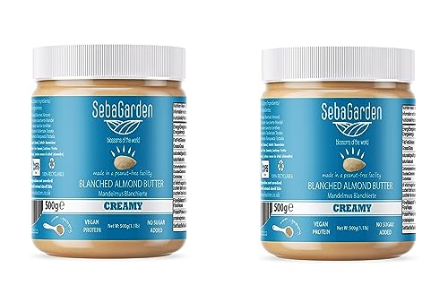 Mandelmus- Weißes Mandelmus -Seba Garden Blanched Mandelbutter, 1Kg, salzfrei, ungesüßt, glutenfrei, erdnussfrei, vegan, paleo von Seba Garden