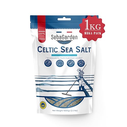 Seba Garden Keltisches Meersalz, grau, 1 kg, zertifizierter, wiederverschließbarer Beutel mit grauem Meersalz, handgeerntet, enthält über 82 essentielle Mineralien von Seba Garden