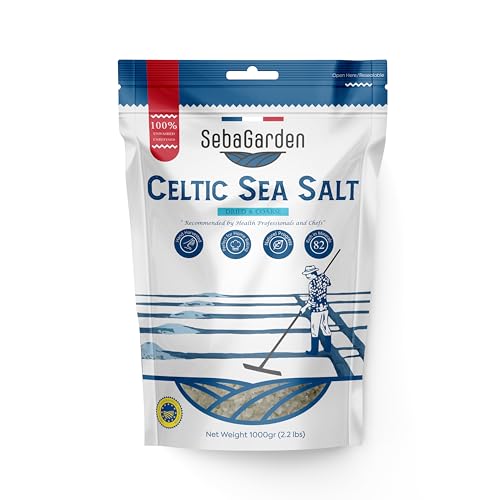Seba Garden Keltisches Meersalz grau, 1 kg, Getrocknet & Grob, zertifizierter organischer wiederverschließbarer Beutel mit grauem Meersalz, handgeerntet, enthält über 82 essentielle Mineralien von Seba Garden