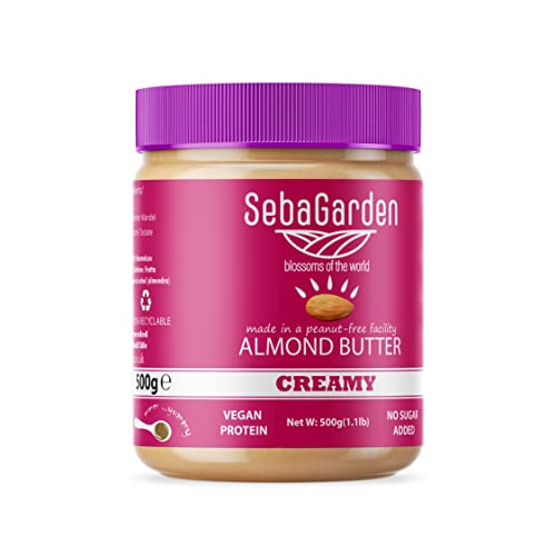 Mandelmus-Seba Garden –reine natürliche cremige glatte kalifornische Mandeln Butteraufstrich, 100% Mandeln, Paleo, Keto-freundlich, ohne Zuckerzusatz (500 g) von Seba Garden