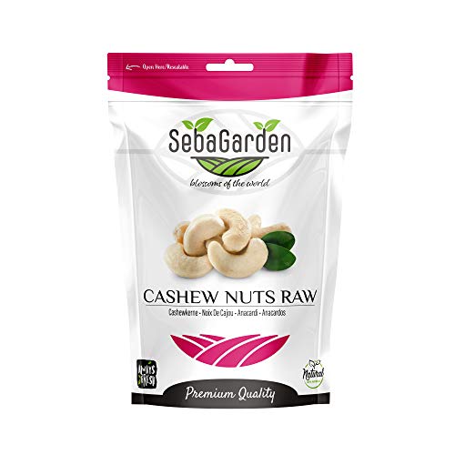 Seba Garden Raw Ganze Cashewnüsse 1Kg – frisch verpackt im wiederverschließbaren Beutel – gesundes Eiweißfutter, ganz natürlich, keto-freundlich, vegan, glutenfrei von Seba Garden