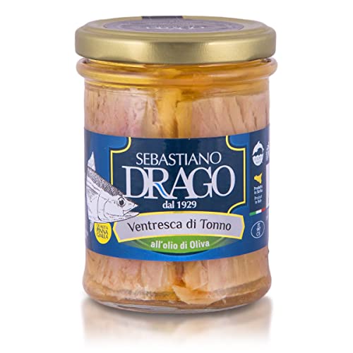 Thunfisch-Bauchfleisch (Ventresca), in Olivenöl, 200 g Glas, Drago, Italien, Sizilien von Sebastiano Drago