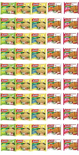 INDOMIE, Instant Nudeln Box, 5 verschiedene Sorten von Indomie Mi Goreng Pedas, Shrimps, Huhn, Gemüse Geschmack (50er Pack) von Sebuya