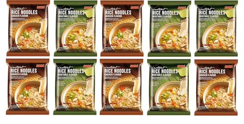 Instantreisnudeln Mix Paket - Hühnchen und Gemüse - Verschiedene Packungsgrößen (10er, 20er, 30er, 40er) - Perfekt zum Probieren und Genießen! (10er Pack) von Sebuya
