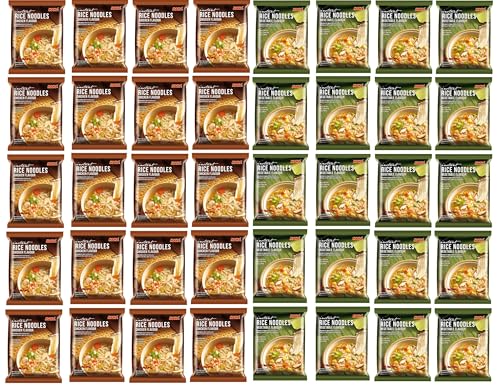 Instantreisnudeln Mix Paket - Hühnchen und Gemüse - Verschiedene Packungsgrößen (10er, 20er, 30er, 40er) - Perfekt zum Probieren und Genießen! (40er Pack) von Sebuya