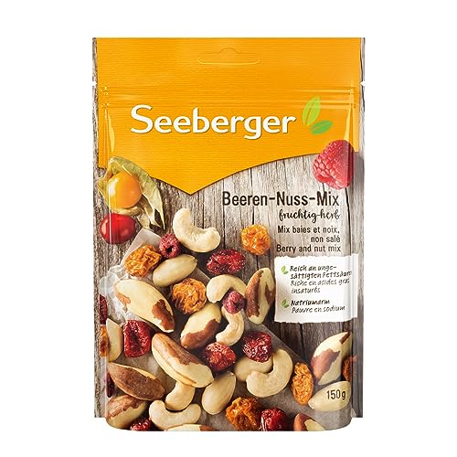 Seeberger Beeren-Nuss-Mix 5er Pack, Knackige Mischung aus Paranusskernen, Cashews, Mandeln mit fruchtigen Physalis, Himbeeren & Cranberries - vielfältig im Geschmack, vegan (5 x 150 g) von Seeberger