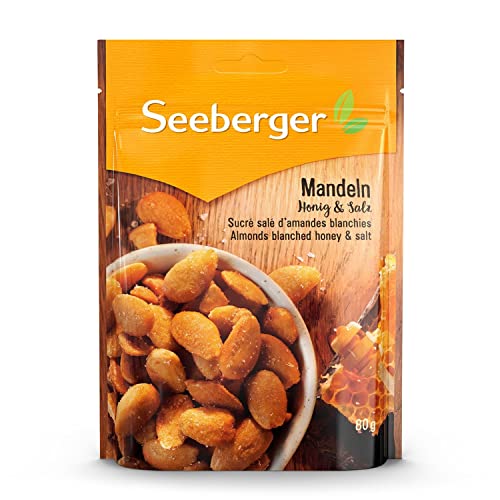 Seeberger Mandeln Honig & Salz 13er Pack: Honigsüß trifft nussig-salzig - halbierte Mandelkerne als handlicher Begleiter für unterwegs - geröstet & gesalzen, vegetarisch (13 x 80 g) von Seeberger