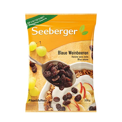 Seeberger Blaue Weinbeeren 13er Pack: Saftig-süße Rosinen der Traube Thompson Seedless - zum Backen, Kochen und Snacken - sonnengetrocknet - ungeschwefelt, vegan (13 x 200 g) von Seeberger