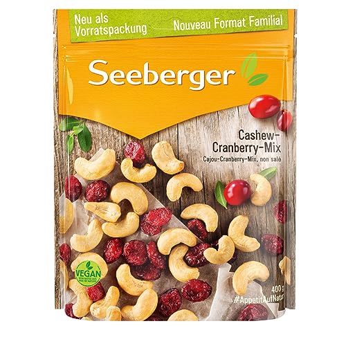 Seeberger Cashew-Cranberry-Mix 1x400g, Knackige naturbelassene Cashewkerne mit Cranberries - süß-säuerliche Kombination - glutenfrei, vegan von Seeberger