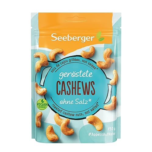 Seeberger Cashewkerne geröstet 12er Pack: Knackige Cashew Nüsse schonend veredelt - proteinreicher Powersnack ohne Salz, vegan (12 x 150 g) von Seeberger