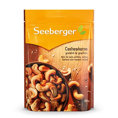 Seeberger Cashewkerne geröstet & gesalzen 5er Pack: Ganze Cashew Nüsse feinstens veredelt - knackige Kerne in guter Qualität, vega, Gesalzenn (5 x 150 g) von Seeberger