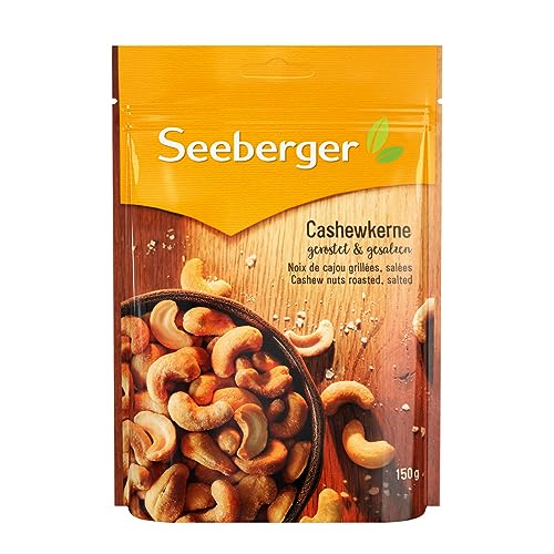 Seeberger Cashewkerne geröstet & gesalzen 5er Pack: Ganze Cashew Nüsse feinstens veredelt - knackige Kerne in guter Qualität, vega, Gesalzenn (5 x 150 g) von Seeberger