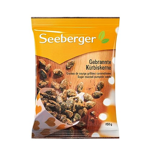 Seeberger Gebrannte Kürbiskerne 12er Pack: Karamellisierte knackige Kerne zum Knabbern oder als süßes Topping - intensive Aromen - glutenfrei, vegan (12 x 150 g) von Seeberger