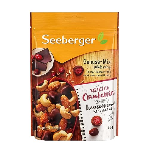 Seeberger Genuss-Mix 12er Pack, Knackige Mischung aus Cashewkernen, Mandeln und fruchtigen, schokolierten Cranberries - süß & salzig - glutenfrei, vegetarisch (12 x 150 g) von Seeberger