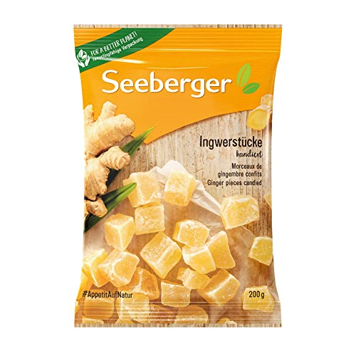 Seeberger Ingwerstücke kandiert 12er Pack: Scharfherbe Würfel der goldgelben Ingwerwurzel süß kandiert - zum Snacken, Dekorieren oder als Backzutat - vegan (12 x 200 g) von Seeberger