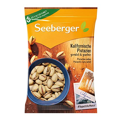 Seeberger Pistazien geröstet & gesalzen 12er Pack, Knackige Pistazienkerne aus Kalifornien feinstens veredelt - intensiv-nussiges Aroma - mit Schale, vegan (12 x 150 g) von Seeberger