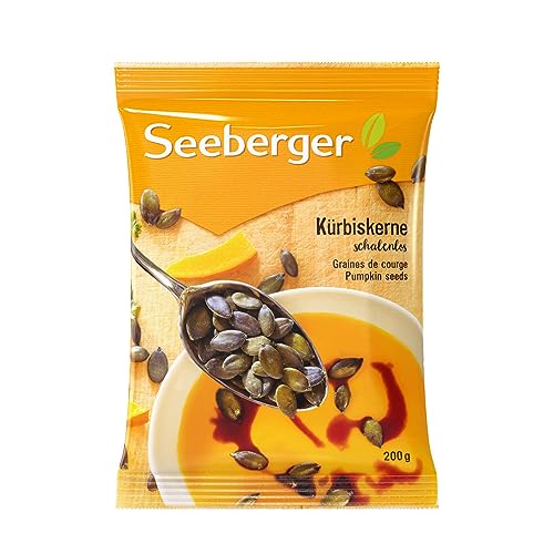 Seeberger Kürbiskerne schalenlos 13er Pack, Knackige, geschälte Kürbiskerne als Topping für Salate oder zum Snacken - naturbelassen, vegan (13 x 200 g) von Seeberger