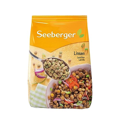 Seeberger Linsen 9er Pack: Besonders große zart-nussige Tellerlinsen - kochfertig als Beilage, für Linsensuppe, Eintopf oder Salat - ohne Salzzusatz, vegan (9 x 500 g) von Seeberger