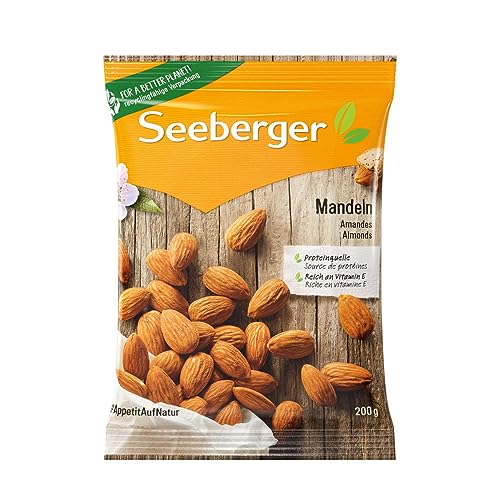 Seeberger Mandeln 12er Pack: Große, knackige Mandelkerne mit einem zart-süßlichen Aroma - reich an Vitaminen & pur im Geschmack - naturbelassen, vegan (12 x 200 g) von Seeberger