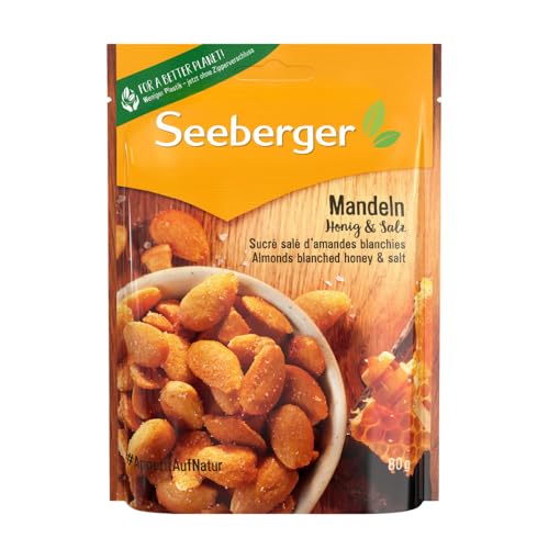 Seeberger Mandeln Honig & Salz 13er Pack: Honigsüß trifft nussig-salzig - halbierte Mandelkerne als handlicher Begleiter für unterwegs - geröstet & gesalzen, vegetarisch (13 x 80 g) von Seeberger