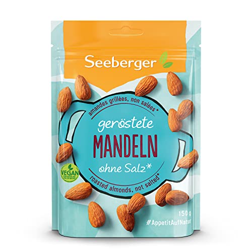 Seeberger Mandeln geröstet 12er Pack: Große knackige Mandelkerne - mit hohem Vitamin Gehalt - knusprige Kerne mit angenehm-süßlichem Aroma ohne Salz, vegan (12 x 150 g) von Seeberger