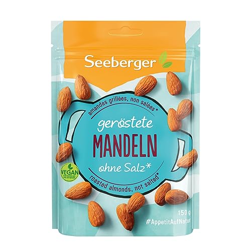 Seeberger Mandeln geröstet 5er Pack: Große knackige Mandelkerne - mit hohem Vitamin Gehalt - knusprige Kerne mit angenehm-süßlichem Aroma ohne Salz, vegan (5 x 150 g) von Seeberger