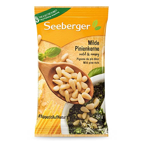 Seeberger Milde Pinienkerne: Handverlesene, zarte Pinienkerne - mild-nussiges Aroma & cremiger Geschmack - naturbelassen, vegan (1 x 50 g) von Seeberger