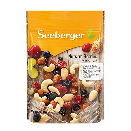 Seeberger Nuts´n Berries 12er Pack, Edle Mischung aus knackig-süßen Mandeln, Cashewkernen, Sultaninen, Cranberries, Kirschen, Blaubeeren & Haselnusskernen, vegan (12 x 150 g) von Seeberger